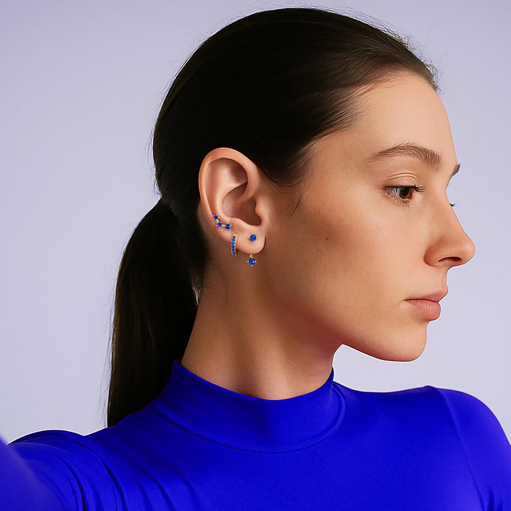 3 Pairs Dainty Small Earrings Set for Women Trendy, Birthstone Stud Huggie Hoop Jacket Stack for Cartilage Helix, Gold Plated Hypoallergenic Cute Women Fashion Accessories Western Jewelry Gifts