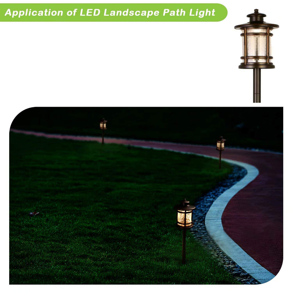 hykolity Low Voltage ORB LED Landscape Path Light with Crackled Glass Shade, 3.4W 155LM 12V-15V Wired Outdoor LED Walkway Light, Die-cast Aluminum Construction, 30-Watt Equivalent, 6 Pack