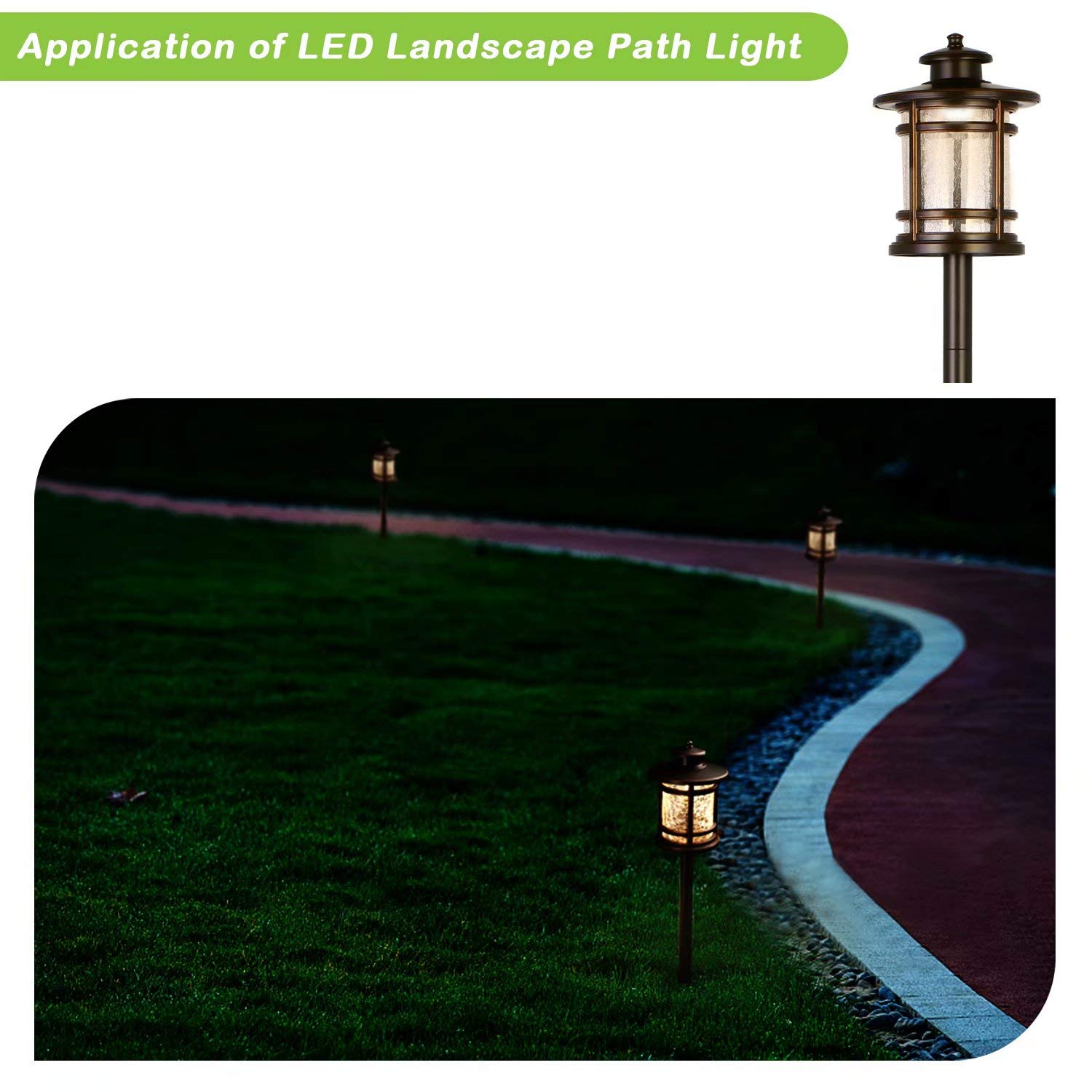 hykolity Low Voltage ORB LED Landscape Path Light with Crackled Glass Shade, 3.4W 155LM 12V-15V Wired Outdoor LED Walkway Light, Die-cast Aluminum Construction, 30-Watt Equivalent, 6 Pack