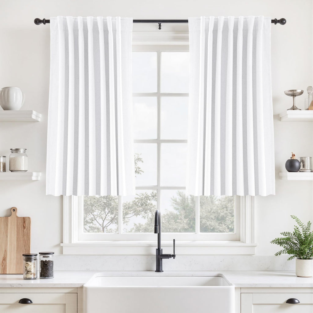 UHITECH Short Linen Curtains 24 Inch Long for Farmhouse Small Windows Modern Cafe Sytle Blackout Curtains for Living Room Back Tab Thermal Black Out Drapes 2ft