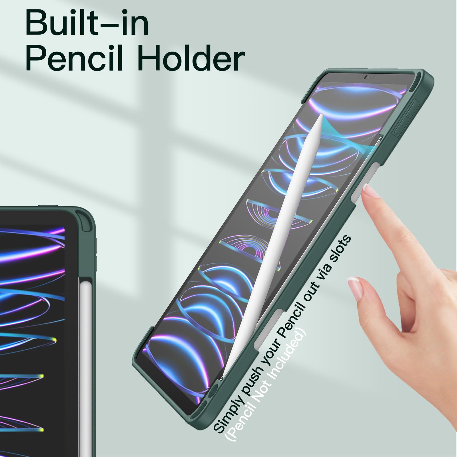 JETech Case ONLY for iPad Pro 11 Inch (2022/2021/2020/2018) with Pencil Holder, Clear Transparent Back Shell Slim Stand Shockproof Tablet Cover, Auto Wake/Sleep (Black)