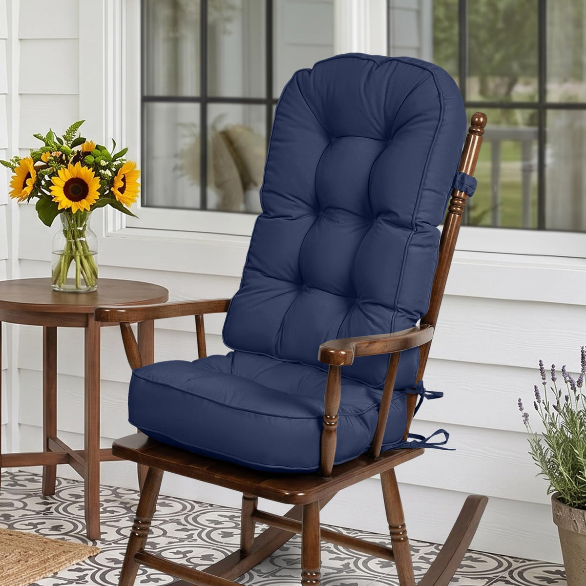 mudilun Rocking Chair Cushion - Non-Slip Tufted 4-Inch Thickened Rocking Chair Cushions with Ties Indoor/Outdoor Wooden Rocking Chair Pad for Living Rooms, Bedrooms, and Balconies
