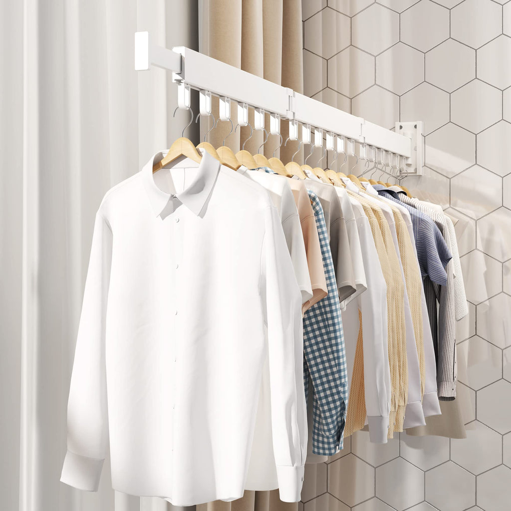 HEILAIYI Clothes Drying Rack for Laundry,Wall Mounted Clothes Hanger Rack,Folding,Retractable,Collapsible(J Shape Hooks)