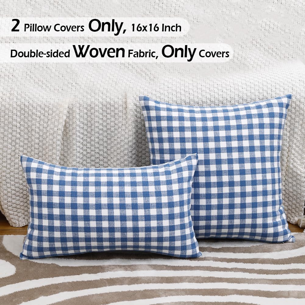 CARRIE HOME Black and White Buffalo Plaid Outdoor Pillow Covers 16x16 Set of 2, 16 x 16 Modern Farmhouse Decor Couch Pillows, Black White Winter Christmas Holiday Plaid Pillows (No Pillow Inserts)
