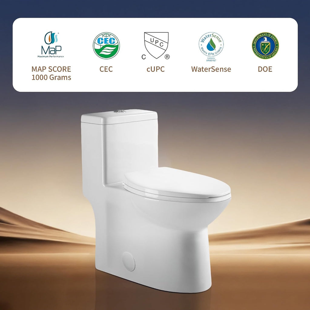 DeerValley Symmetry One Piece Toilet, Dual Flush 1.1/1.6 GPF Elongated Standard Toilet for Bathroom, Toilets with Comfortable Seat Height (Seat Included) (White)