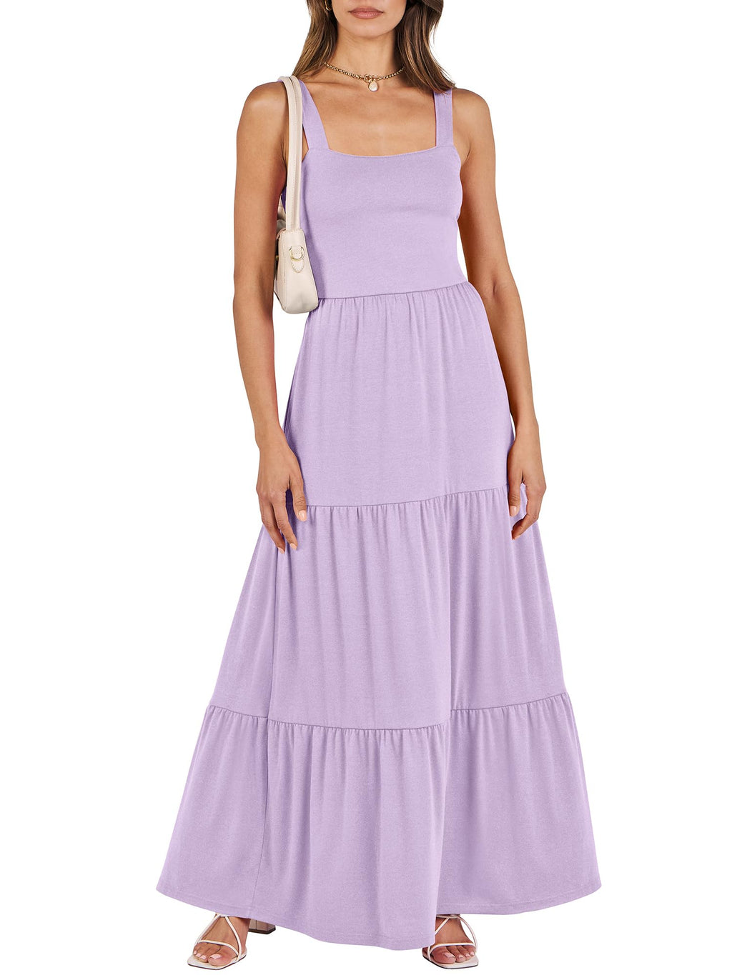 ANRABESS Women's Summer Casual Long Maxi Beach Vacation Dresses Sleeveless Square Neck Flowy Tiered Sun Dress with Pockets