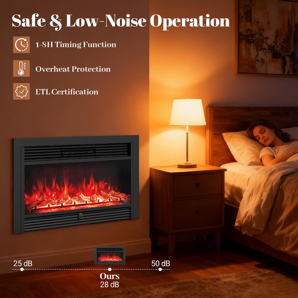 Giantex 18" Electric Fireplace Insert Heater, Wall Recessed/Mounted Fire Places Electric Fireplace with Remote, 2 Modes Heat, 9H Timer, 5 Brightness, 750/1500W Freestanding Fireplace