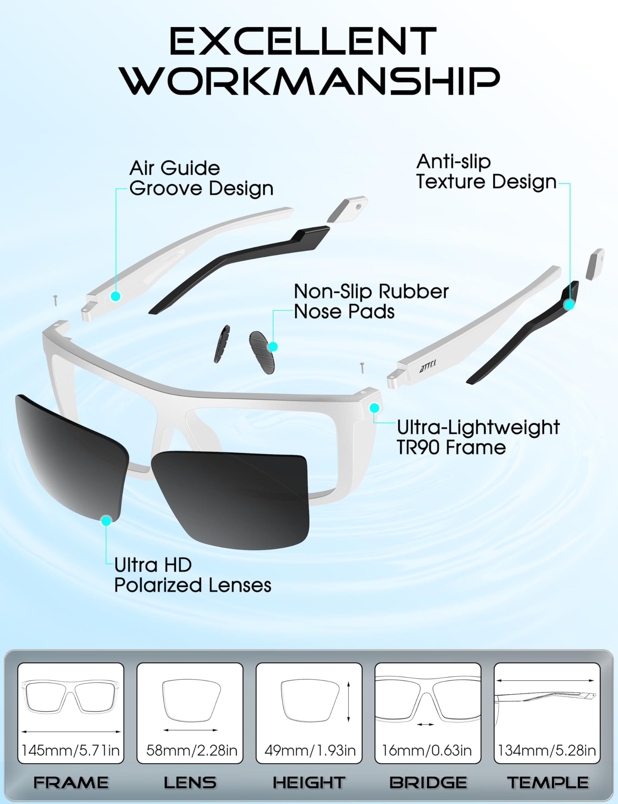 ATTCL Sports Polarized Sunglasses for Men: Secure Anti-Slip Lightweight TR90 Square Frame UV Protection for Driving Fishing