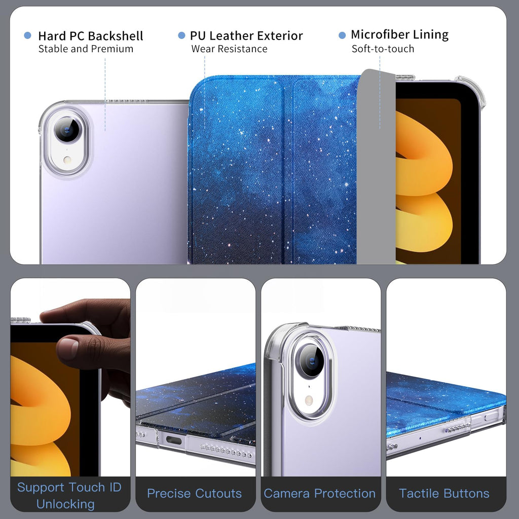 MoKo for iPad mini 7 (A17 Pro) Generation Case 2024, iPad mini 6 Case 2021, 8.3-inch Slim Lightweight Protective Hard Back PC Shell Stand Cover Support Touch ID, Auto Wake/Sleep, Grey Purple