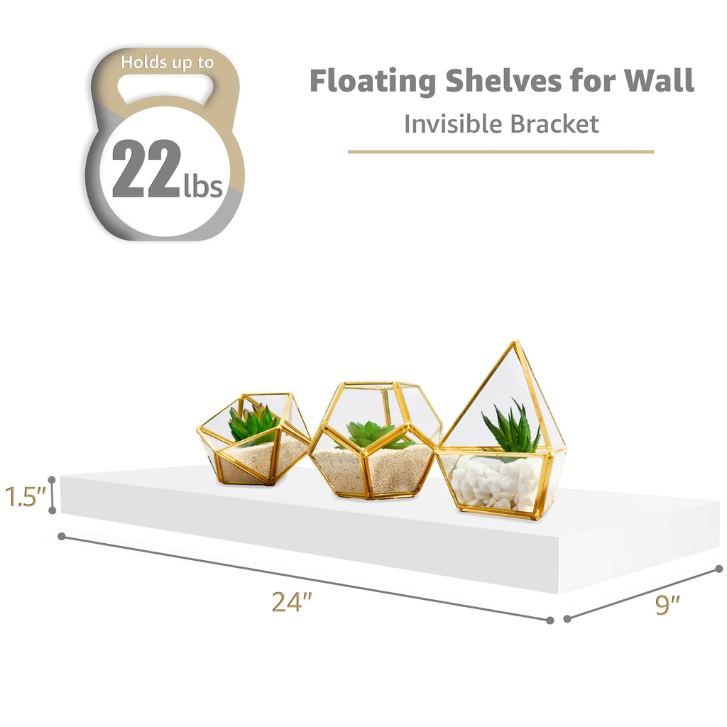 Sorbus Floating Shelves for Wall - 24" Bathroom Shelves, Wall Decor for Bedroom, Kitchen, Living Room, Home Decor & Book Storage - Mounted Floating Shelf with Invisible Brackets (Black, 2 Pack)