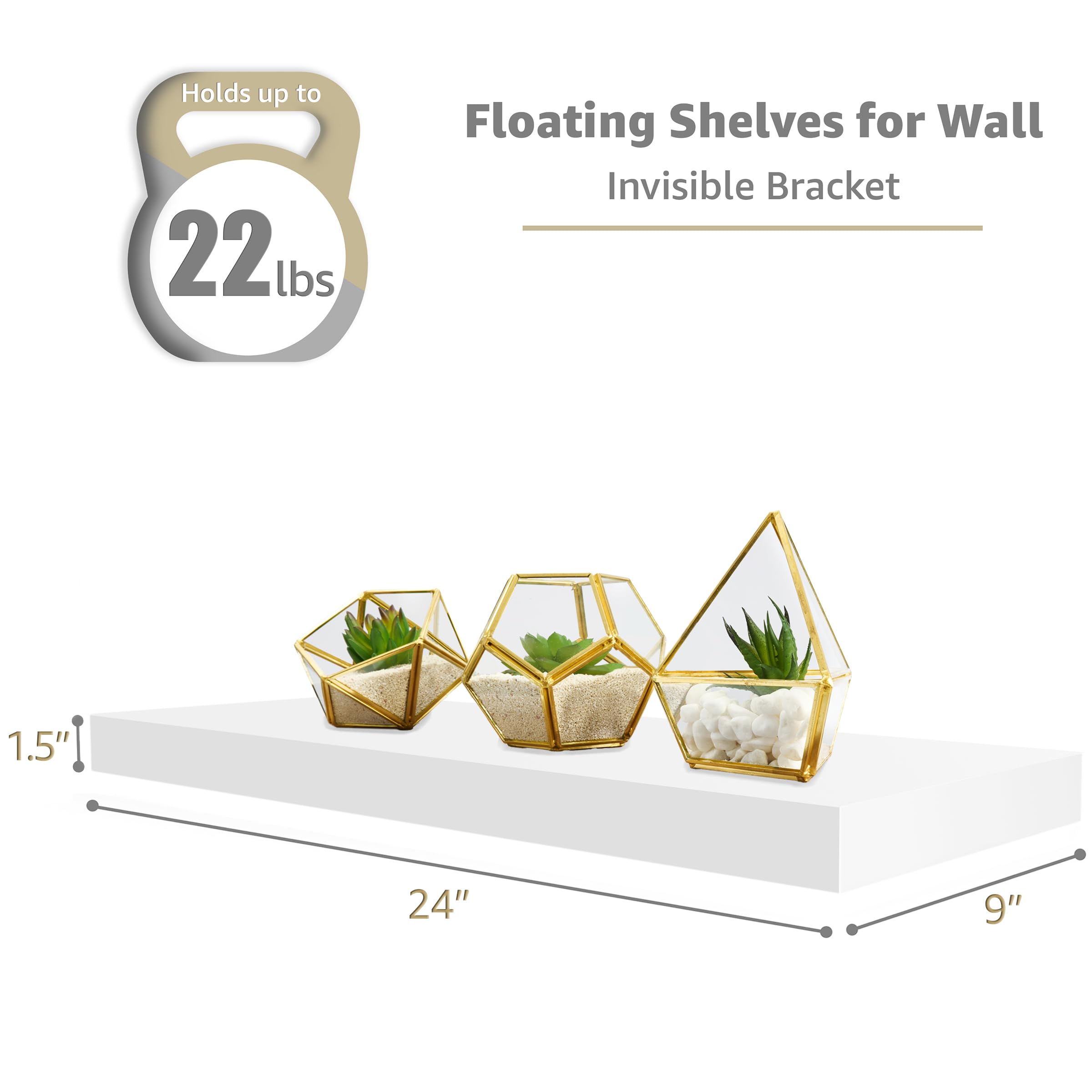 Sorbus Floating Shelves for Wall - 24" Bathroom Shelves, Wall Decor for Bedroom, Kitchen, Living Room, Home Decor & Book Storage - Mounted Floating Shelf with Invisible Brackets (Black, 2 Pack)