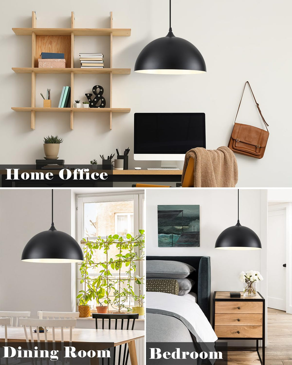 White Pendant Lights, 11.8 inch Pendant Lights Kitchen Island, Farmhouse Pendant Light Fixtures (White Inside), Industrial Pendant Lighting for Dining Room, Bedroom, Hallway (1 Pack)