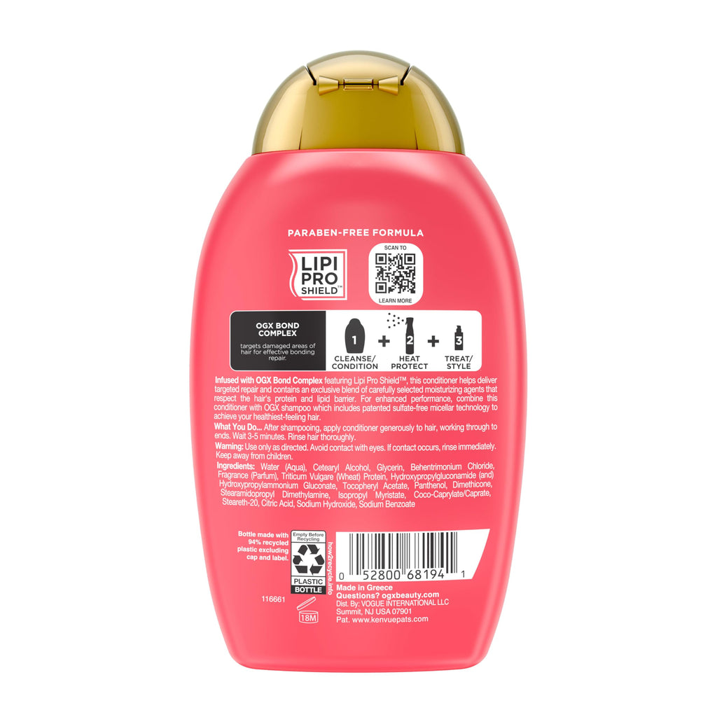 OGX Repair & Protect Bond Protein Repair Conditioner, Lightweight Conditioner Targets Damaged Areas of Hair, Formulated without Parabens, Sulfate-Free Surfactants, 13 fl. oz