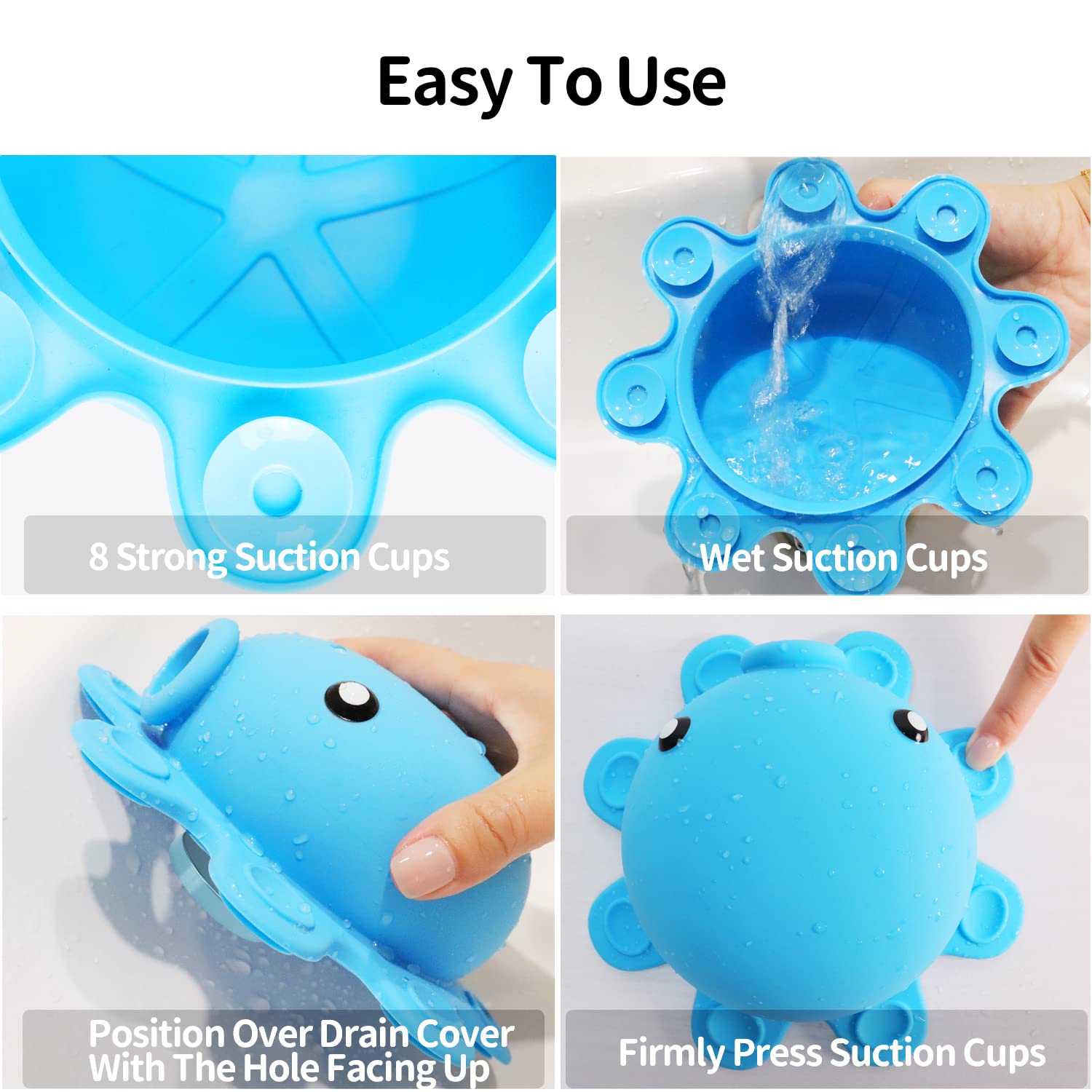 Bathroom Bathtub Overflow Drain Cover- Silicone Bath Tub Drain Cover, Tub Overflow Drain Stopper with Suction Cups, Adds Inches of Water for Deeper Bath, Cute Bathroom Accessories, Baby Blue