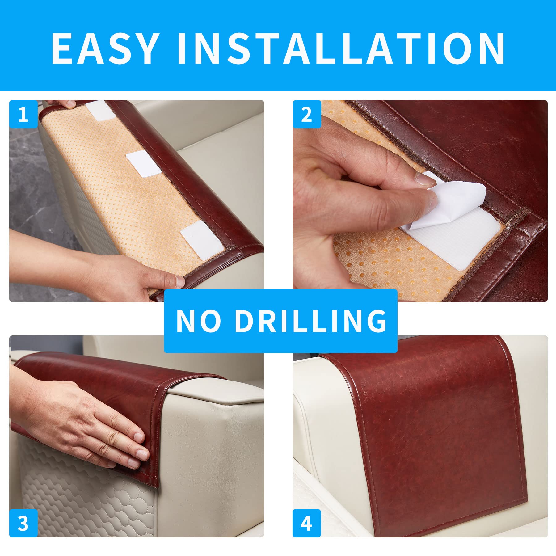 Non Slip Recliner Headrest Protector Washable Faux Leather Headrest Covers for Recliner Chair Waterproof Couch Head Rest Covers for Sofa,Furniture,Office Chair,Theater Seat (Beige)