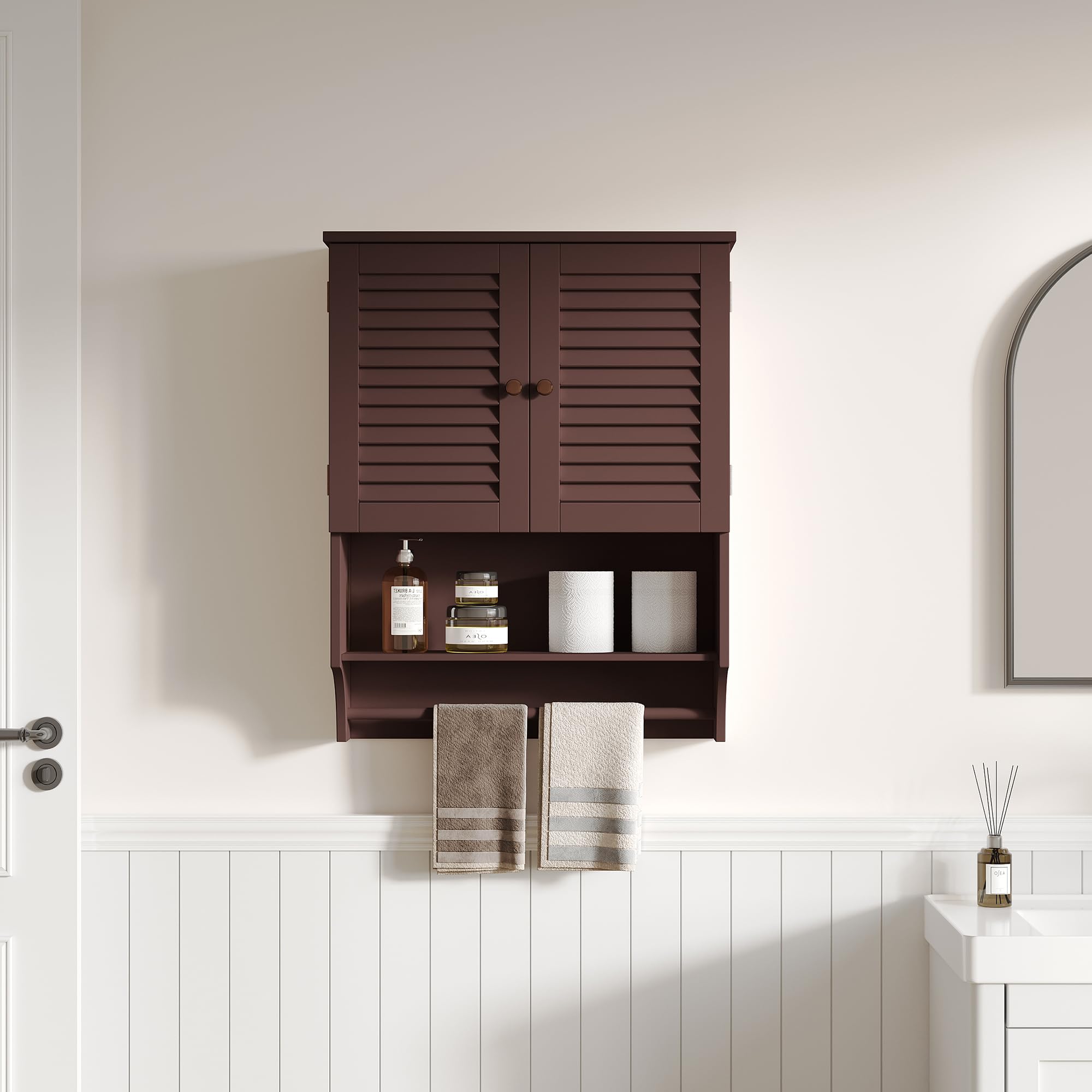 ChooChoo Bathroom Wall Cabinet, Medicine Cabinet, 2 Doors Over The Toilet Space Saver Storage Cabinet with Large Space, Black