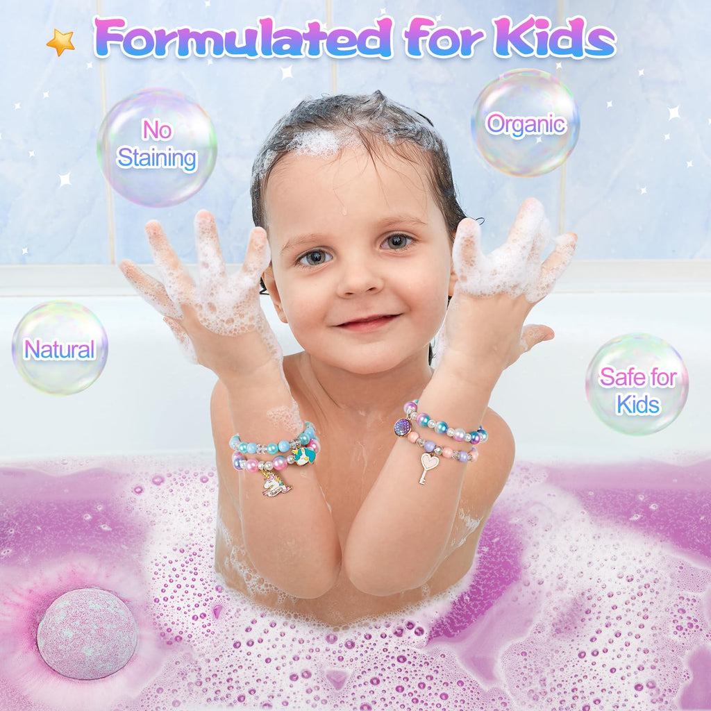 Unicorn Bath Bombs for Kids Girls with Surprise Inside, 8 Pcs Natural Fizzy Princess Bubble Bath Bomb Kit with Toys, Birthday Gift for 3 4 5 6 Year Old Girl