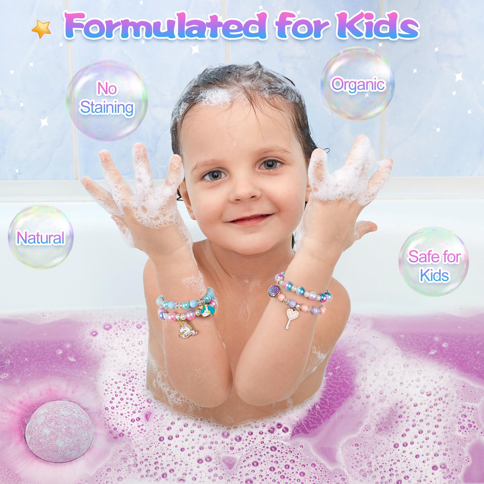 Unicorn Bath Bombs for Kids Girls with Surprise Inside, 8 Pcs Natural Fizzy Princess Bubble Bath Bomb Kit with Toys, Birthday Gift for 3 4 5 6 Year Old Girl