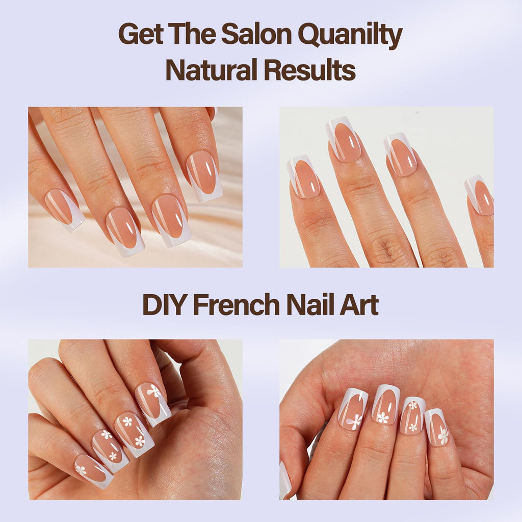 Misssix XBASICTIPS French Tip Press On Nails, 300Pcs French Gel Nail Tips Long Square, Soft Gel Pre-shaped No Need to File 3 in 1 Tips, Fake Nails for Nail Art DIY Extension Designs 15 Sizes