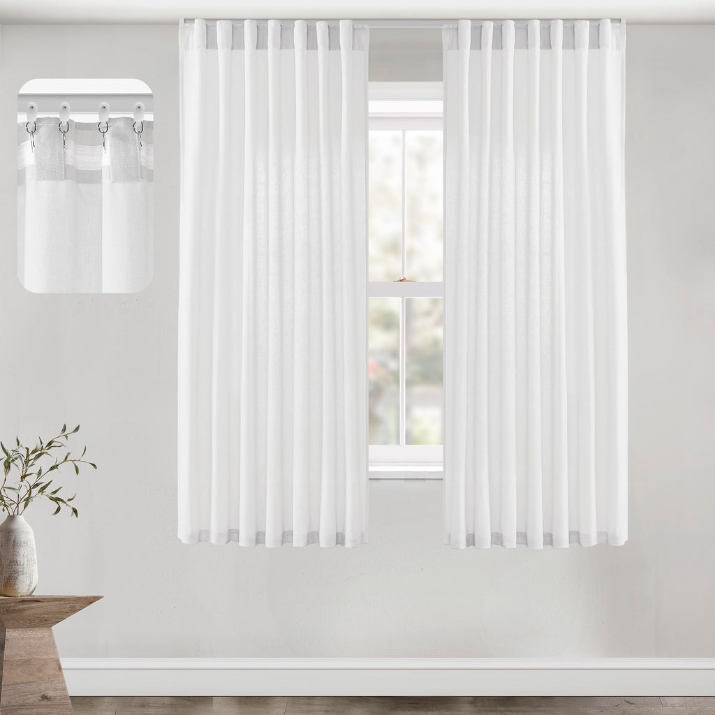 Black Linen Cotton Blend Sheer Curtains, Moody Light Filtering Drapes for Dark Academia Inspired Study Bedroom Living Room, 84 Inch Long 2 Panels Set