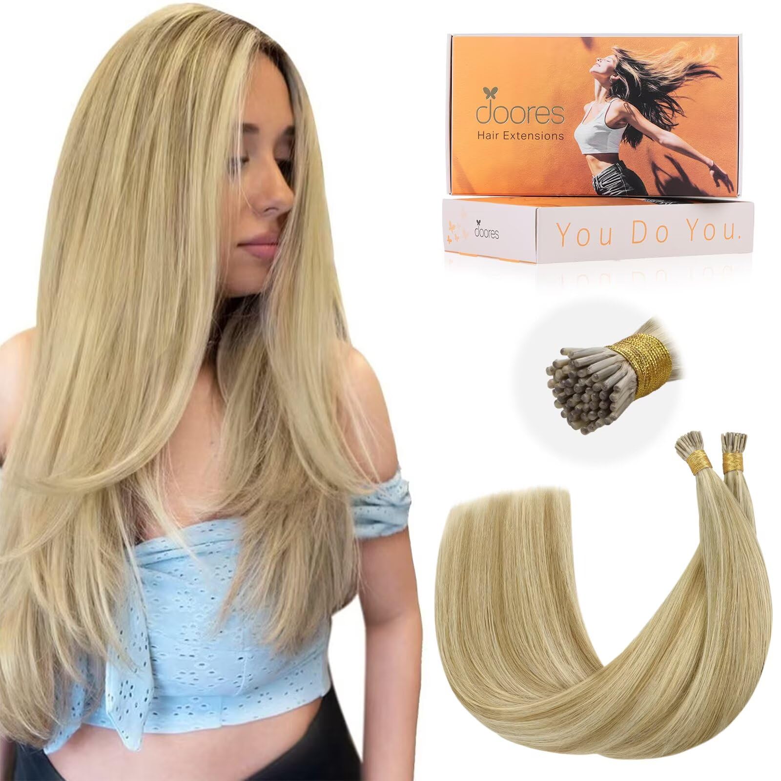 DOORES Blue Hair Extensions, 14 Inch 25g/25s Invisible Soft Micro Link Hair Extensions Silky Virgin