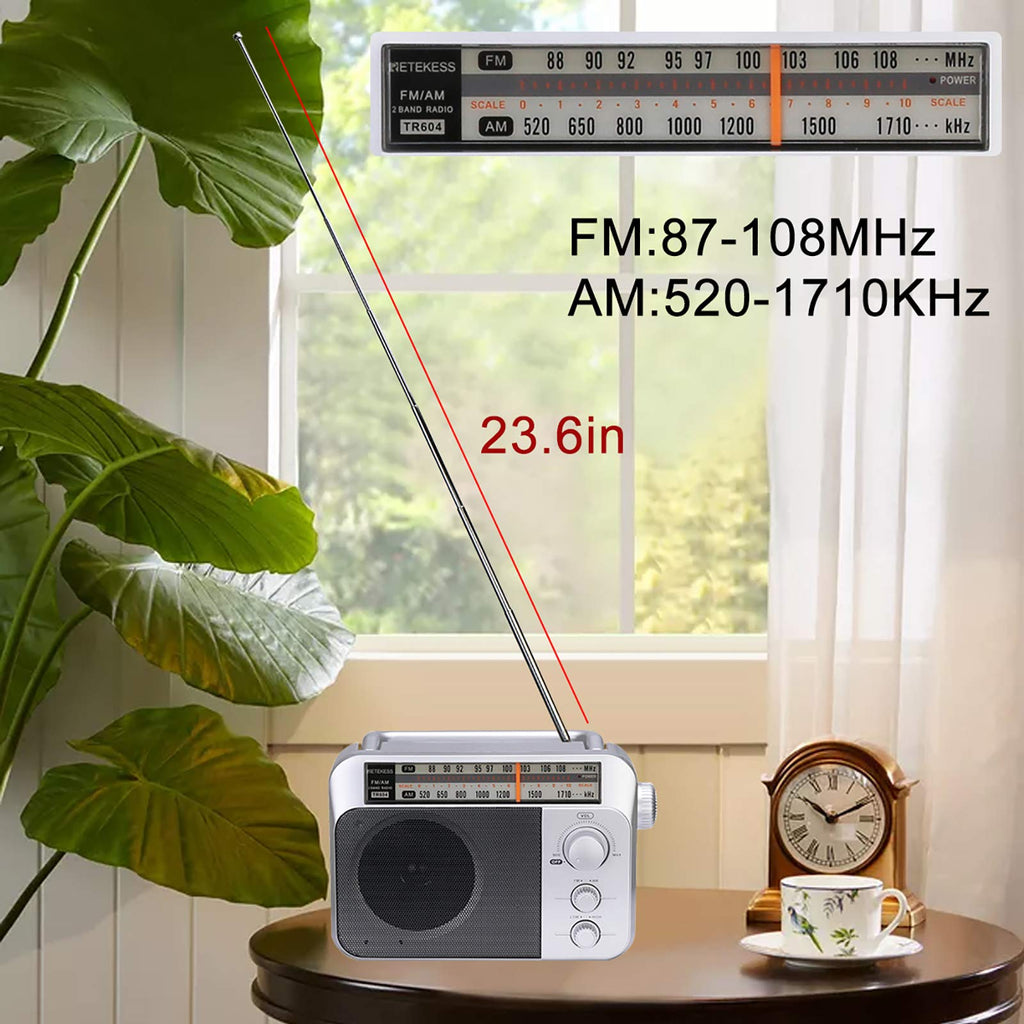 Retekess TR604W AM FM NOAA Radio, Portable Emergency Weather Radios with Best Reception, AC or D Battery Powered, with Clear Dial and Large Knob, Suit for Home (Black)