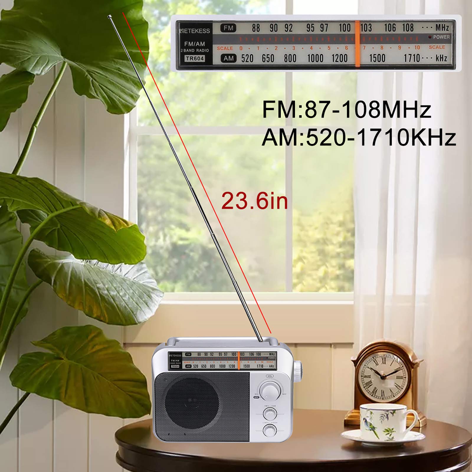 Retekess TR604W AM FM NOAA Radio, Portable Emergency Weather Radios with Best Reception, AC or D Battery Powered, with Clear Dial and Large Knob, Suit for Home (Black)
