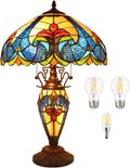 Pterying Tiffany Lamp, 24'' Tall Tiffany Table Lamp with Retro Pull Switch, 3 LED Bulbs Included, Vintage Living Room Bedroom Home Office Bedside Reading Lamp