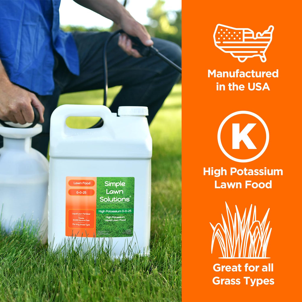 Simple Lawn Solutions - High Potassium Lawn Food Liquid Fertilizer 0-0-25 - Concentrated Spray - Turf Grass Vigor and Plant Hardiness - Summer and Fall - Any Grass Type (1 Gallon)