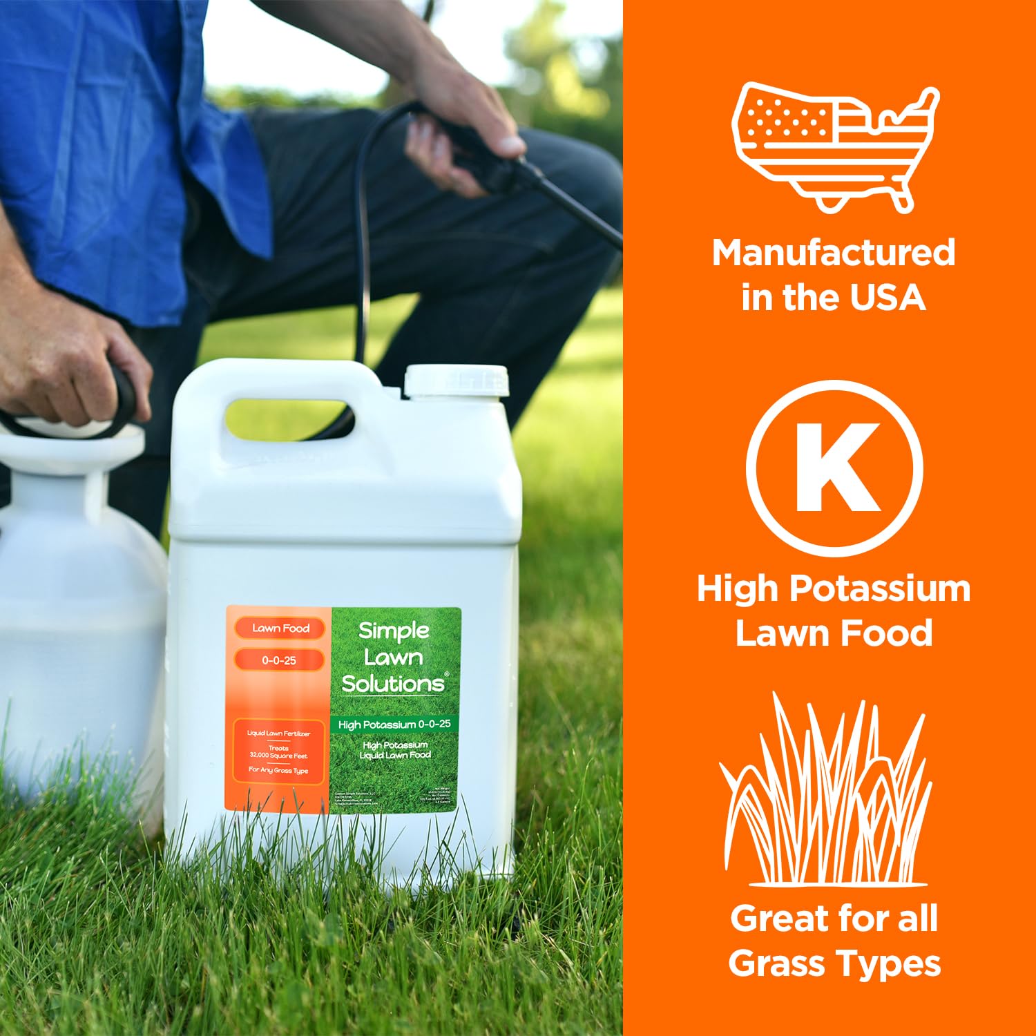 Simple Lawn Solutions - High Potassium Lawn Food Liquid Fertilizer 0-0-25 - Concentrated Spray - Turf Grass Vigor and Plant Hardiness - Summer and Fall - Any Grass Type (1 Gallon)