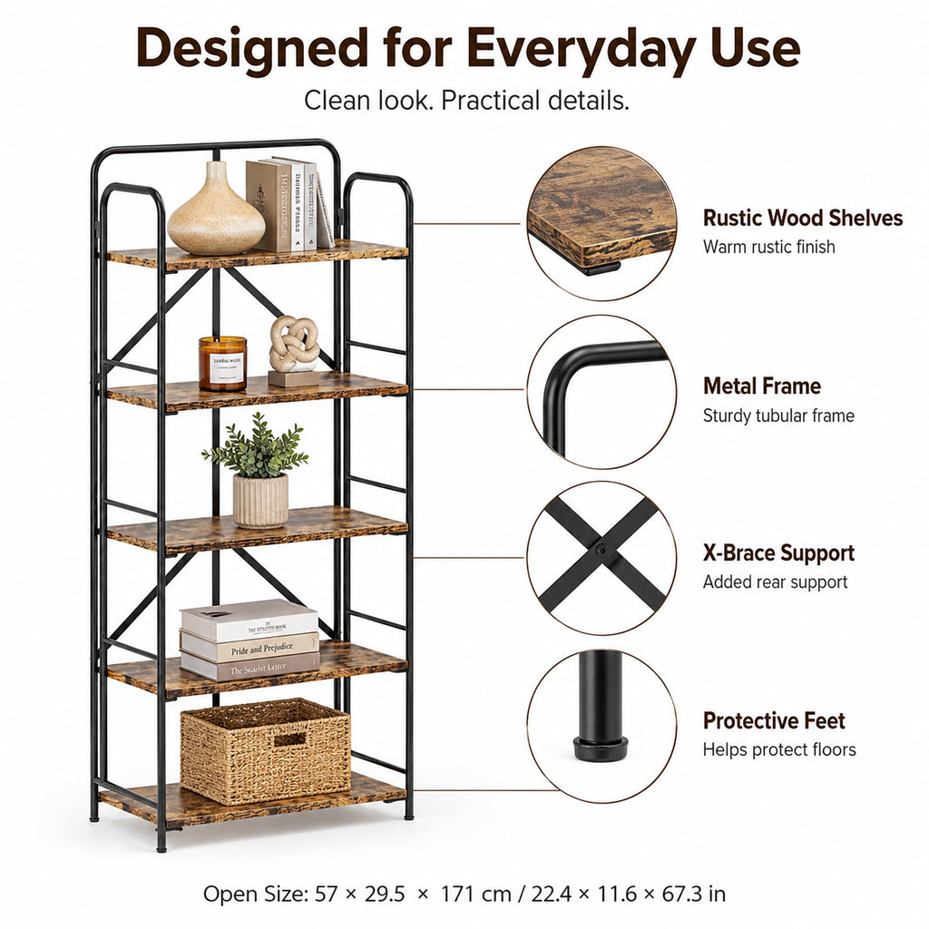 4NM No Assembly Folding Bookshelf, 3 Tiers Collapsible Book Shelves Open Industrial Foldable Storage Bookcase Shelf for Bedroom, Living Room, Home Office - Natural and White