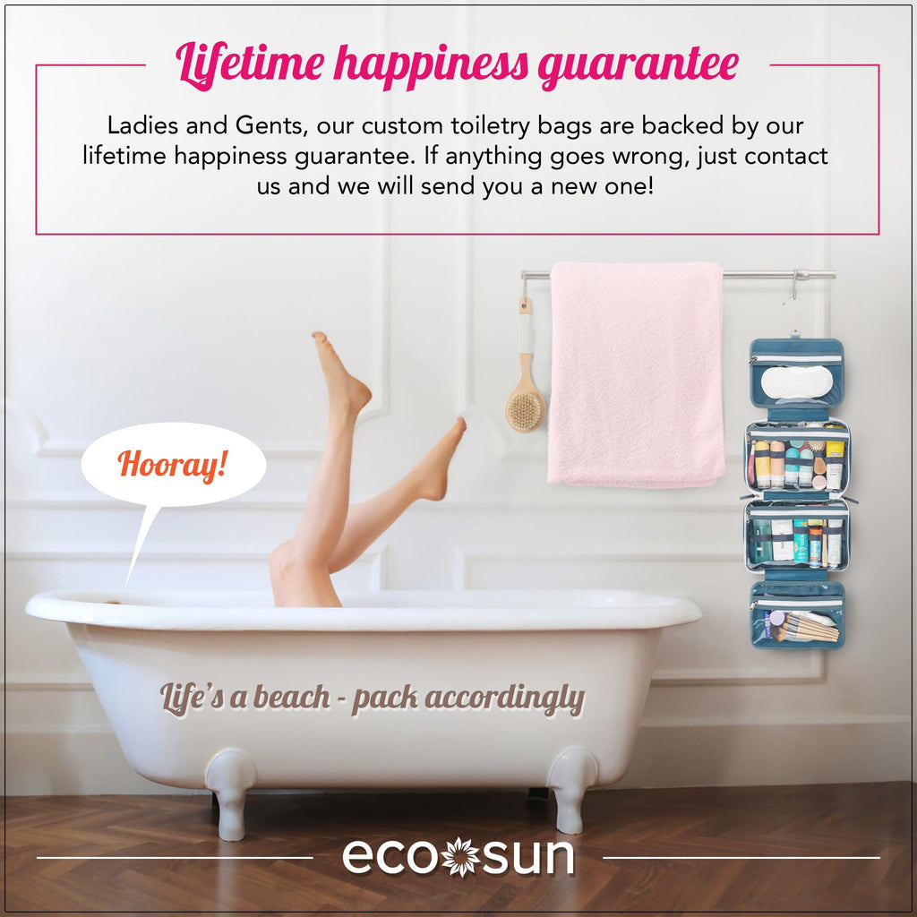Eco Sun Hanging Travel Toiletry Bag — Designed in Hawaii — Water-resistant Travel Organizer for Bathroom Accessories (Black)