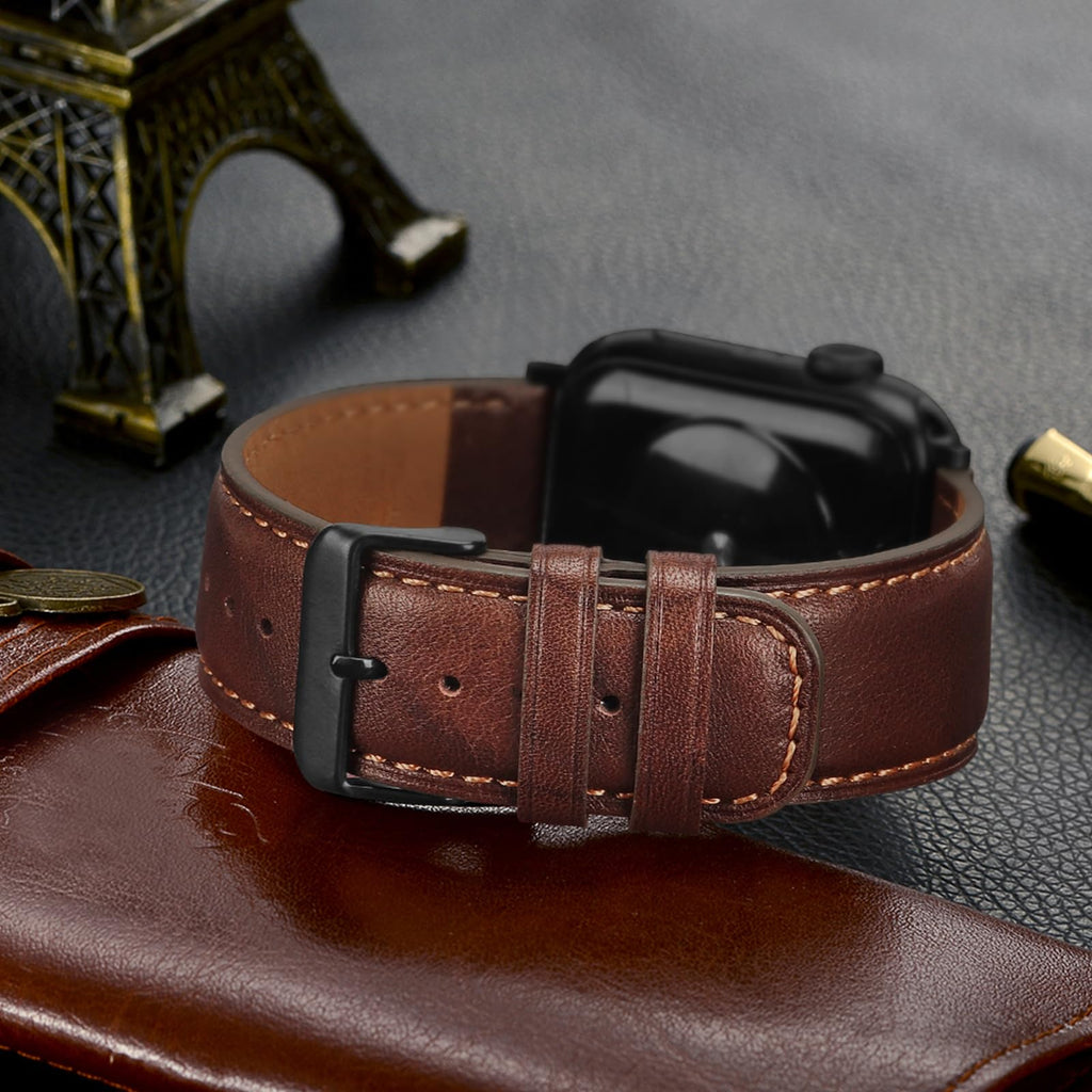 Tasikar Bands Compatible with Apple Watch Band 42mm (Series11/10) 41mm 40mm 38mm Men Genuine Leather Replacement Bands Compatible with Apple Watch SE Series 11 10 9 8 7 6 5 4 3, Black