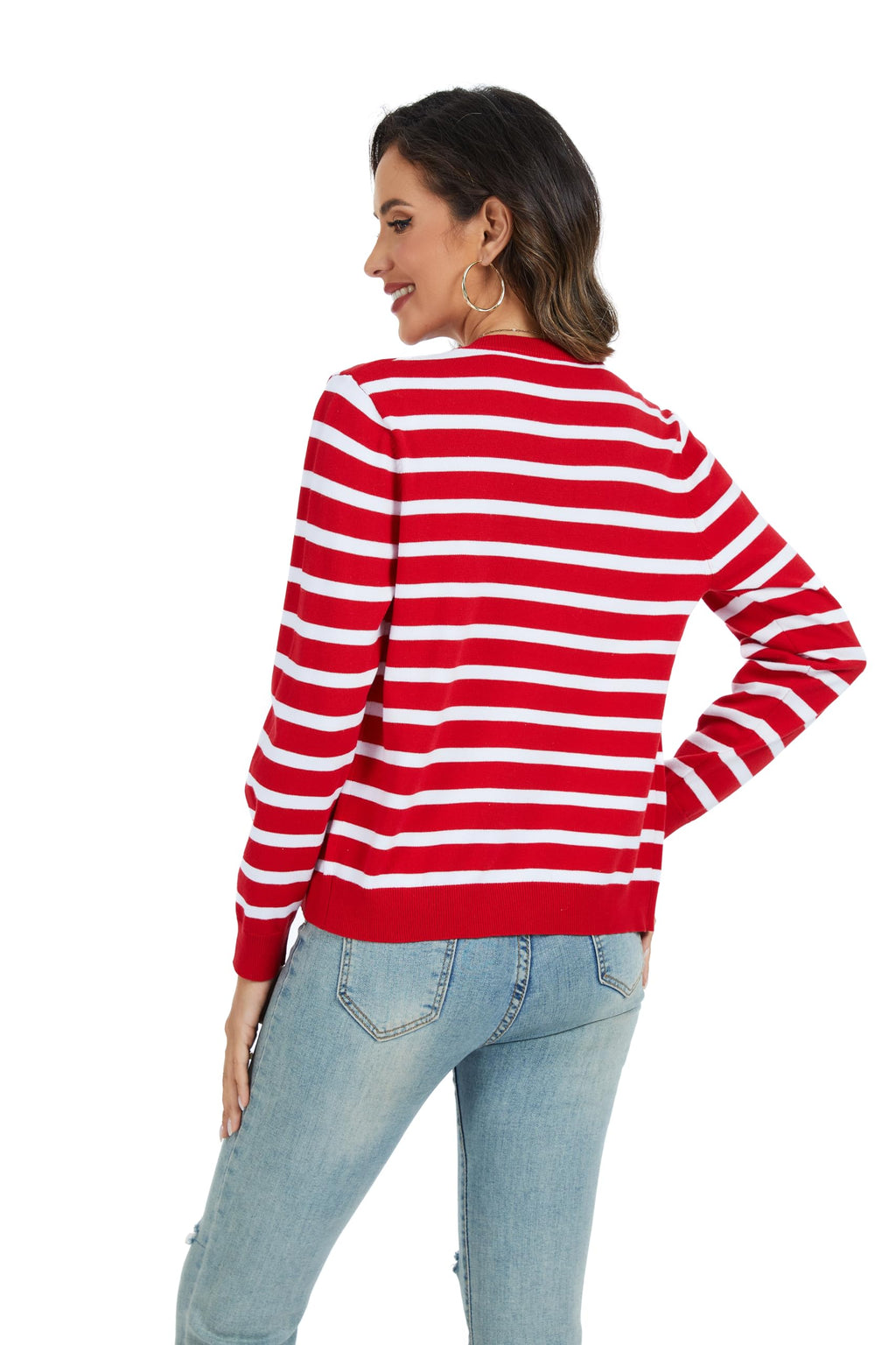 CUNYI Women's Crew Neck Cardigan Long Sleeve Sweater for Women Button Down Soft Knit Ladies Cardigan Sweates Coat