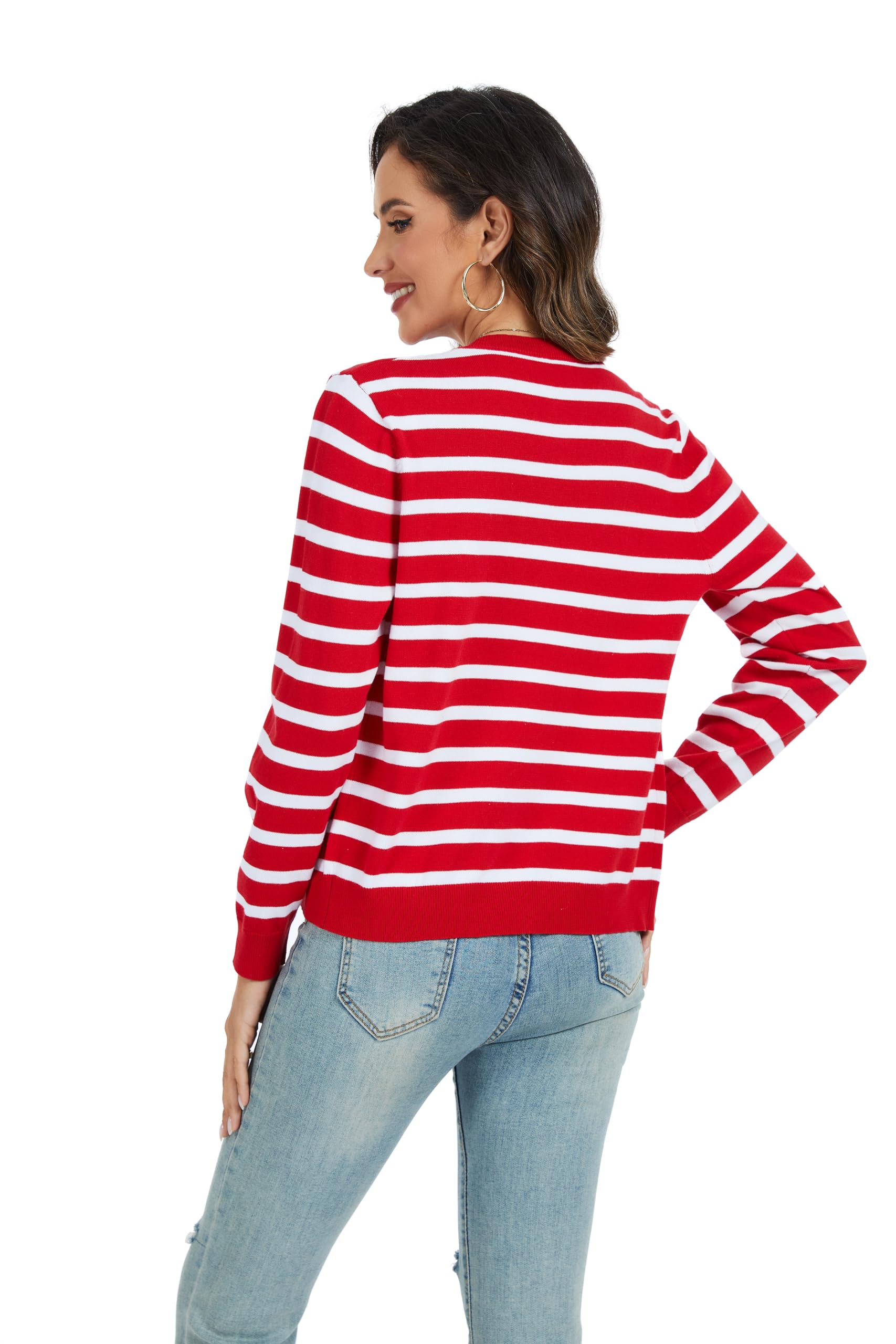 CUNYI Women's Crew Neck Cardigan Long Sleeve Sweater for Women Button Down Soft Knit Ladies Cardigan Sweates Coat