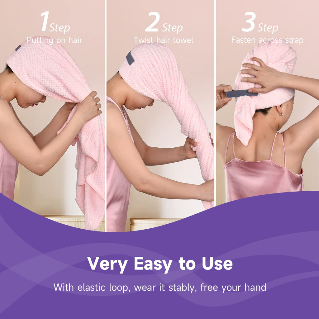 Umisleep Extra Large Microfiber Hair Towel for Women Long, Curly, Thick Hair, Super Soft Anti Frizz Quick Dry Hair Towel Wrap, Ultra Absorbent Hair Turban with Elastic Band Grey