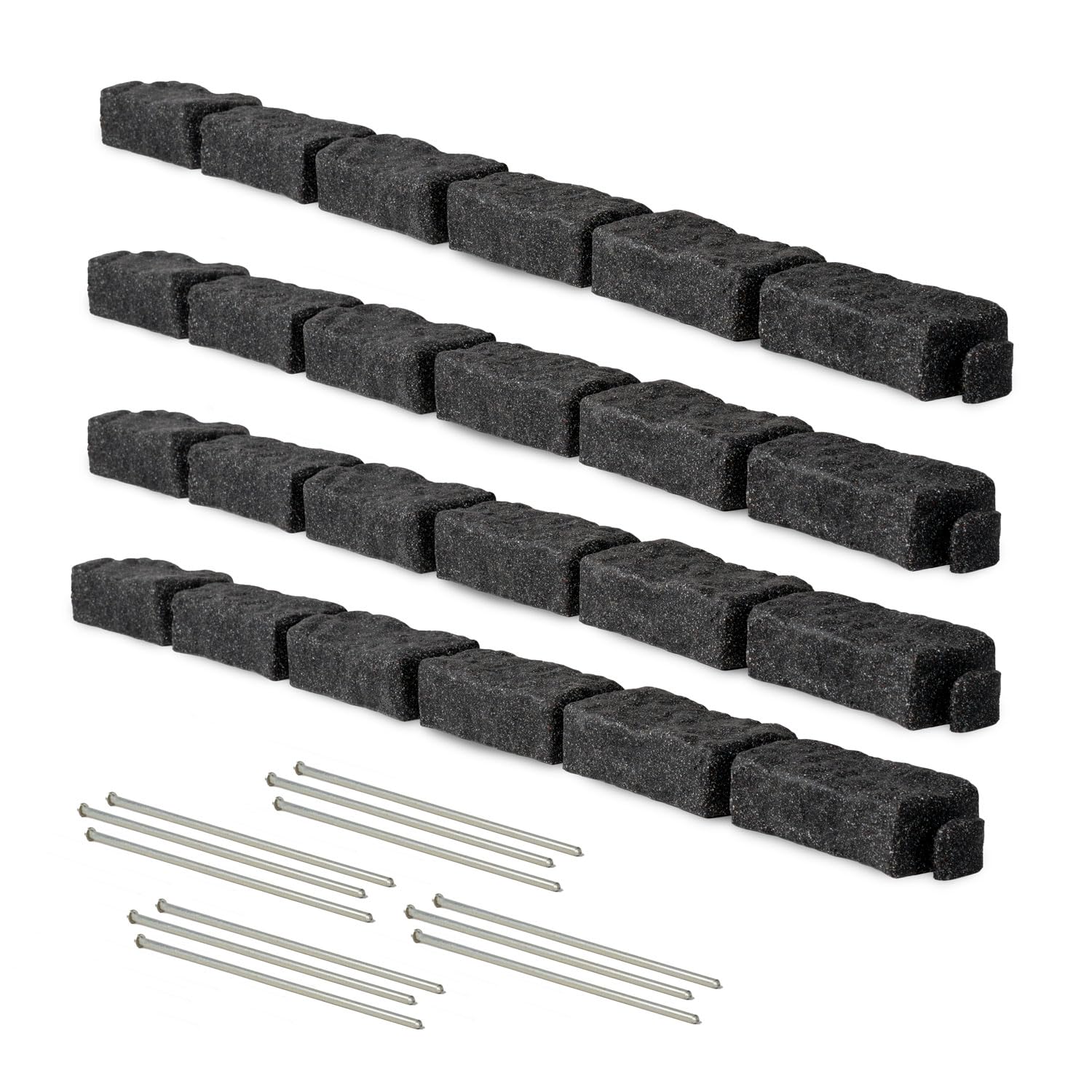 Beuta Landscape Edging | Garden Edging Border | Faux Stone Bricks for Lawn edging, Flower beds, Pathways & Yard Edging– 1 Pack | Each Section Has 6 Bricks 48"L x 4"W x 2.25"H | 3 Spikes |Cobblestone