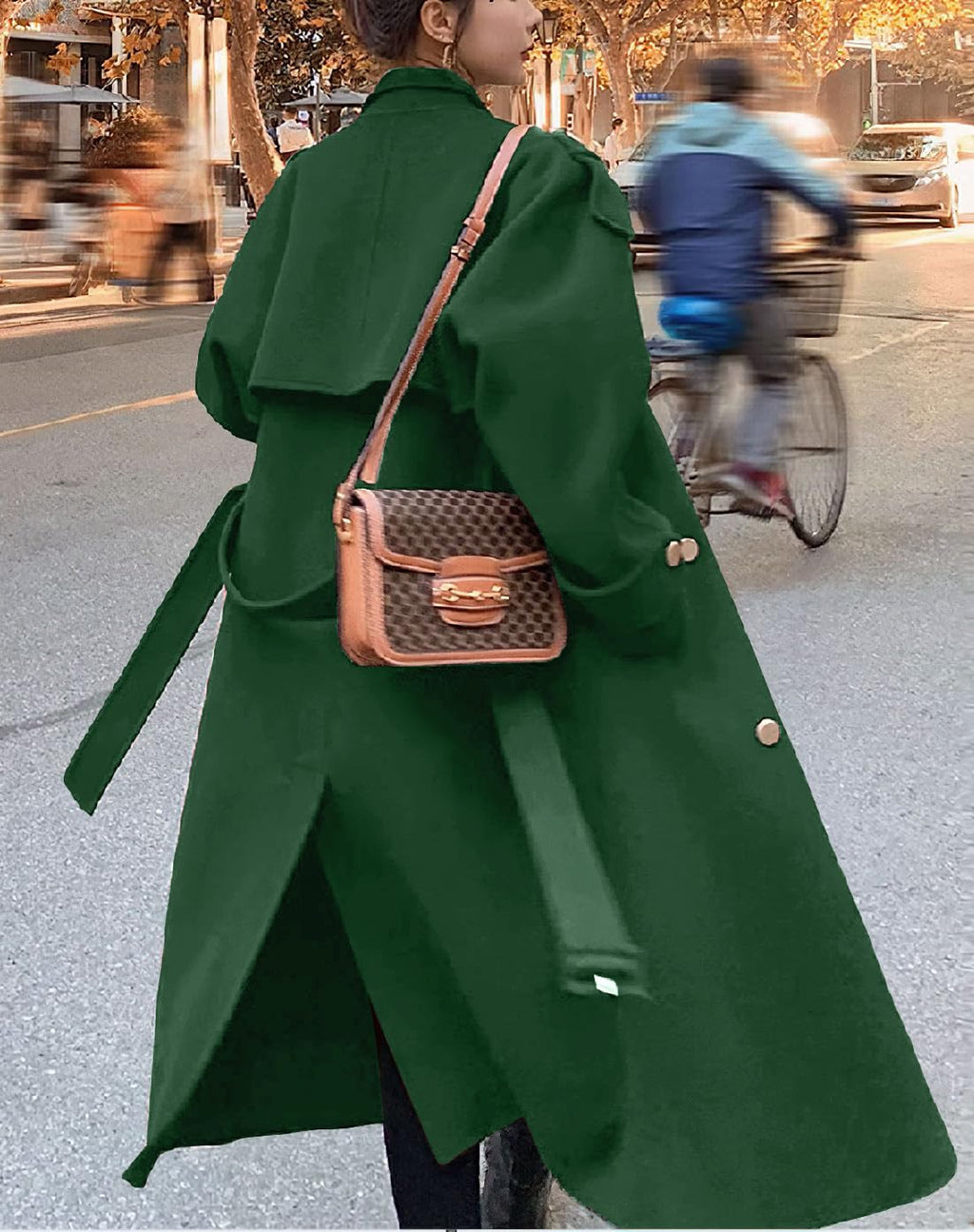 chouyatou Women's Winter Double Breasted Midi Long Wool Pea Coat Notch Lapel Winter Trench Coat
