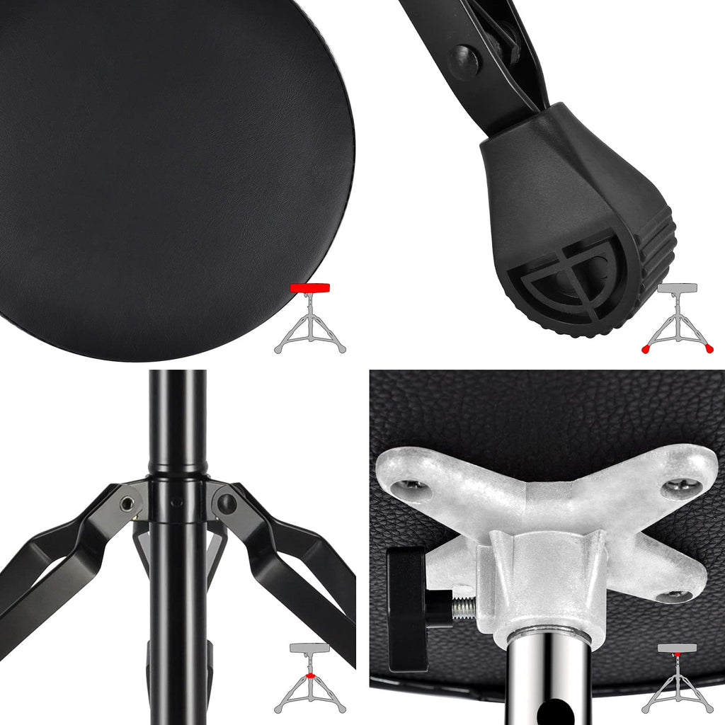 EASTROCK Drum Throne,Padded Drum Seat Drumming Stools with Anti-Slip Feet for Adults and Kids Drummers (Black)