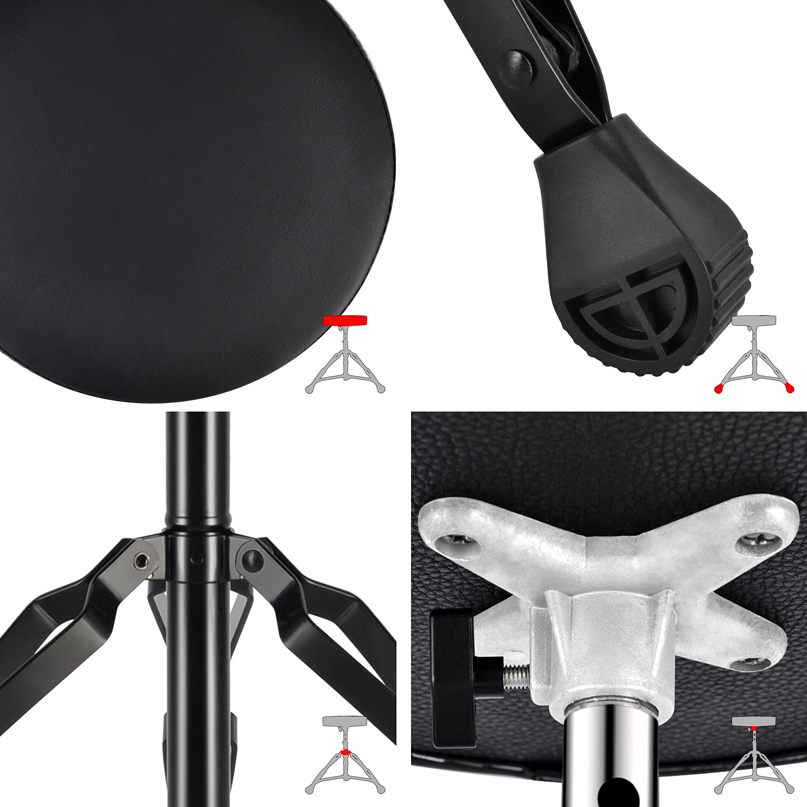 EASTROCK Drum Throne,Padded Drum Seat Drumming Stools with Anti-Slip Feet for Adults and Kids Drummers (Black)