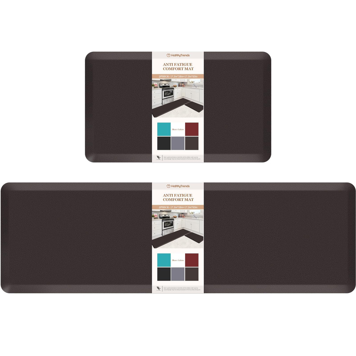 HappyTrends 2 PCS Kitchen Mat Cushioned Anti-Fatigue Floor Mat, Heavy Duty Ergonomic Comfort Foam Standing Mat, Waterproof Non-Slip Kitchen Rugs for Home, Office, Laundry,Black