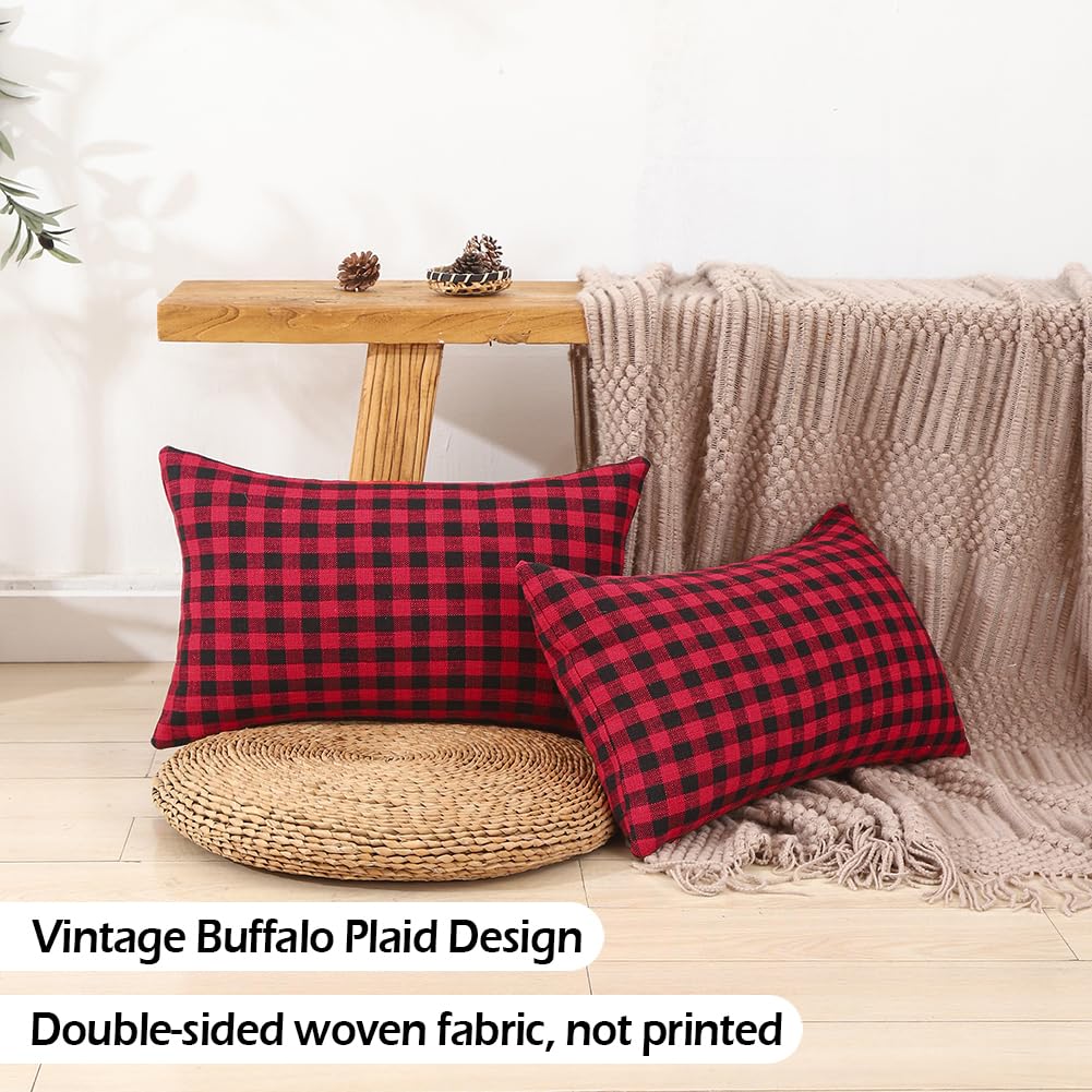 CARRIE HOME Black and White Buffalo Plaid Outdoor Pillow Covers 16x16 Set of 2, 16 x 16 Modern Farmhouse Decor Couch Pillows, Black White Winter Christmas Holiday Plaid Pillows (No Pillow Inserts)