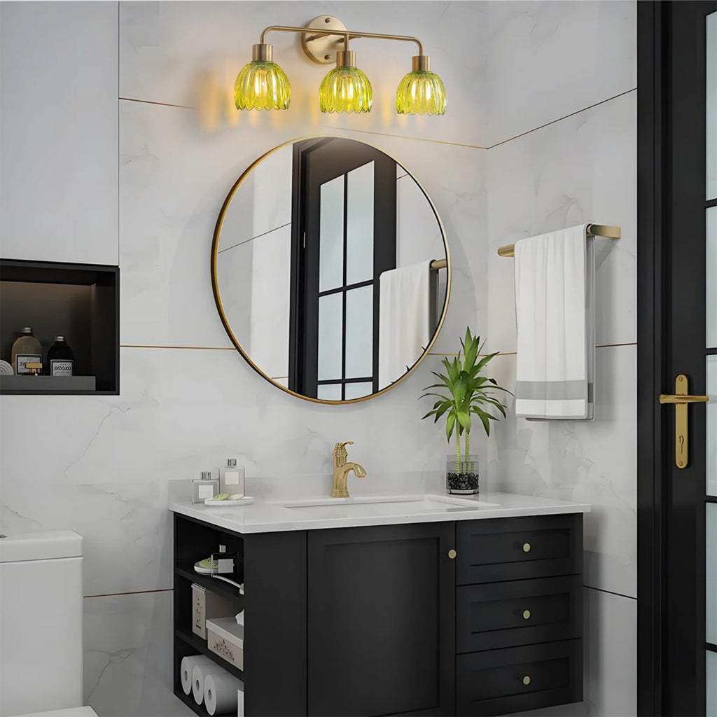 1-Light Gold Brass Bathroom Light Fixture,Wall Sconces set of 2,Brushed Gold Vanlity Light Over Mirror,Bathroom Vanity Light with White Tulip Glass Flower Shade,E26 Socket(Bulbs Not Included)