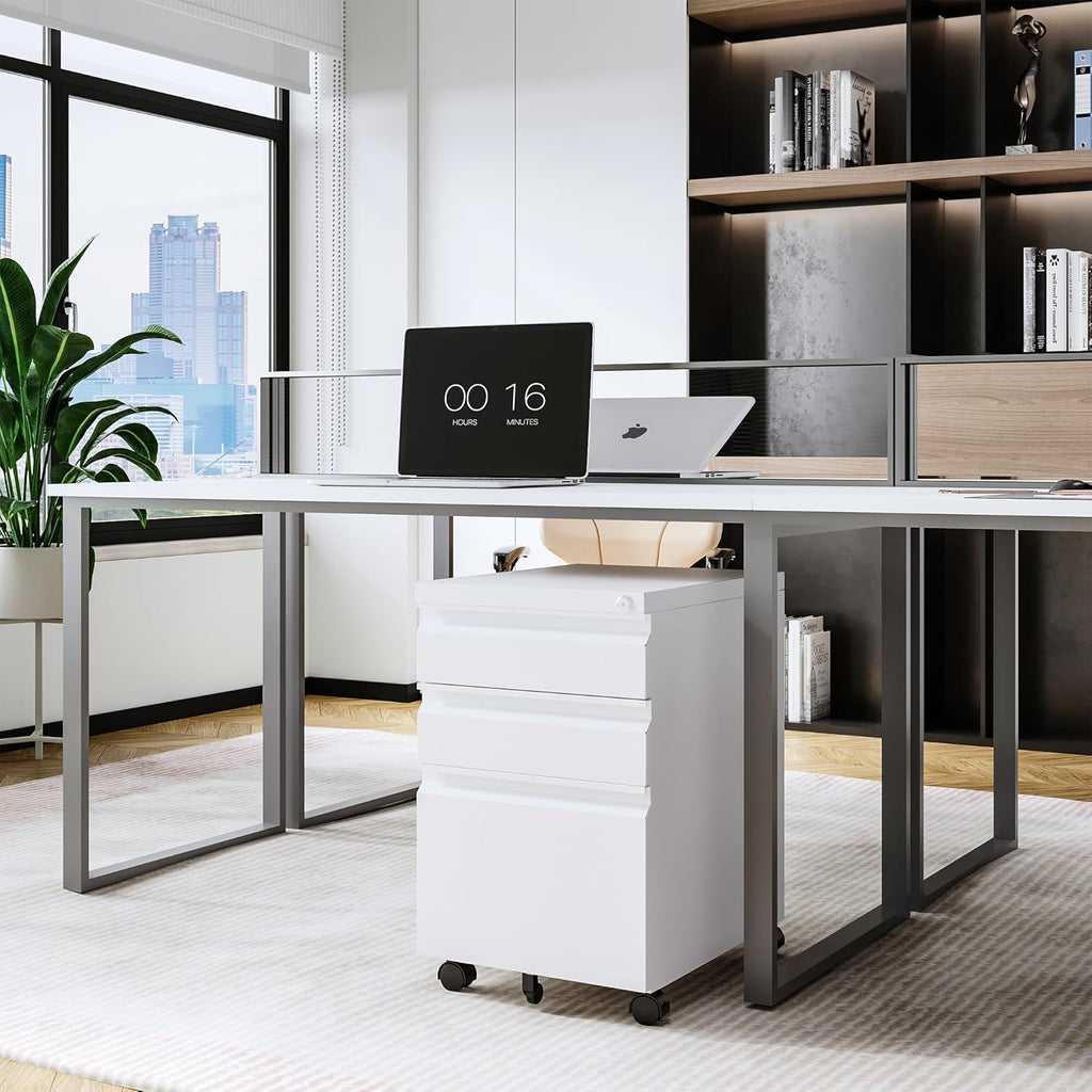 Letaya 3 Drawer Mobile File Cabinet with Lock,Under Desk Metal Small Filing Cabinets for Home Office Organizer Letters/Legal/A4(Fully Assembled Except Wheels-Black)