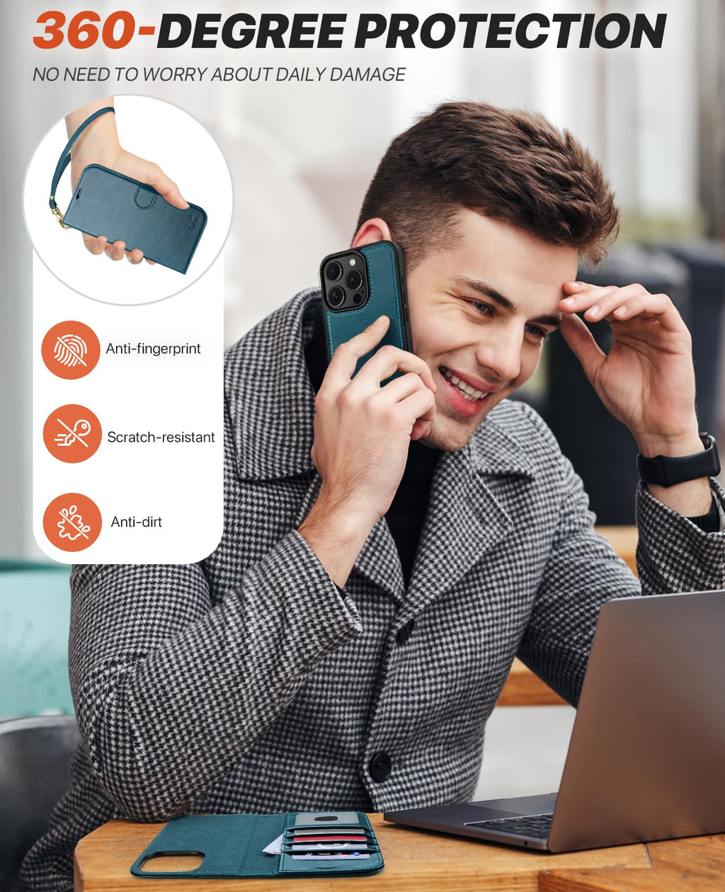 OCASE for iPhone 16 Case Detachable Wallet Case with Card Holder, 2 in 1 Pu Leather Flip Folio with RFID Blocking Stand Wrist Strap Shockproof Phone Cover 6.1 Inch 2024, Black