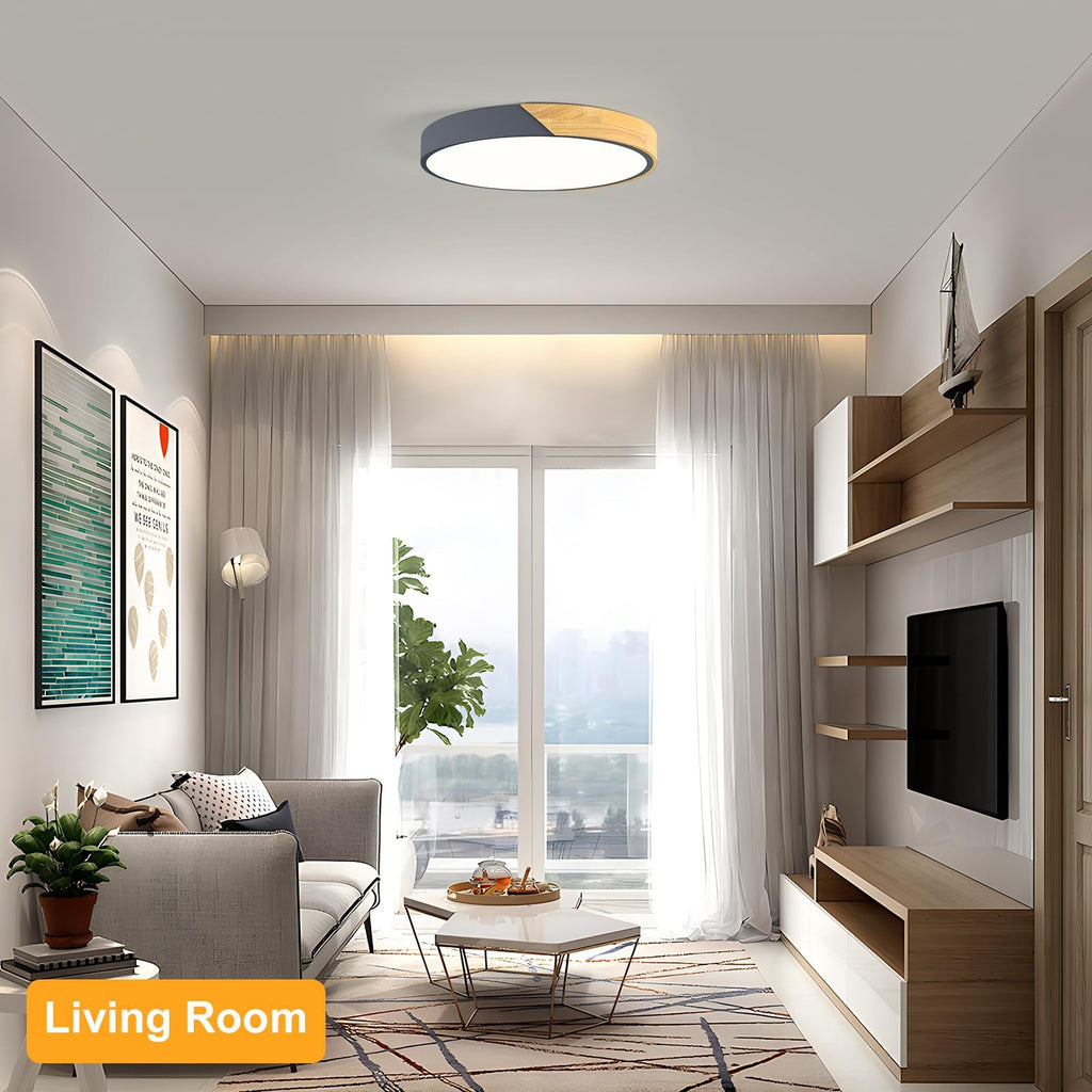 Modern LED Ceiling Light, Minimalist Wood Dimmable Flush Mount Ceiling Light Fixture, Round 5CCT Lighting Lamp with Acrylic Lampshade for Bedroom Hallway Kitchen Laundry, Black 11.8"