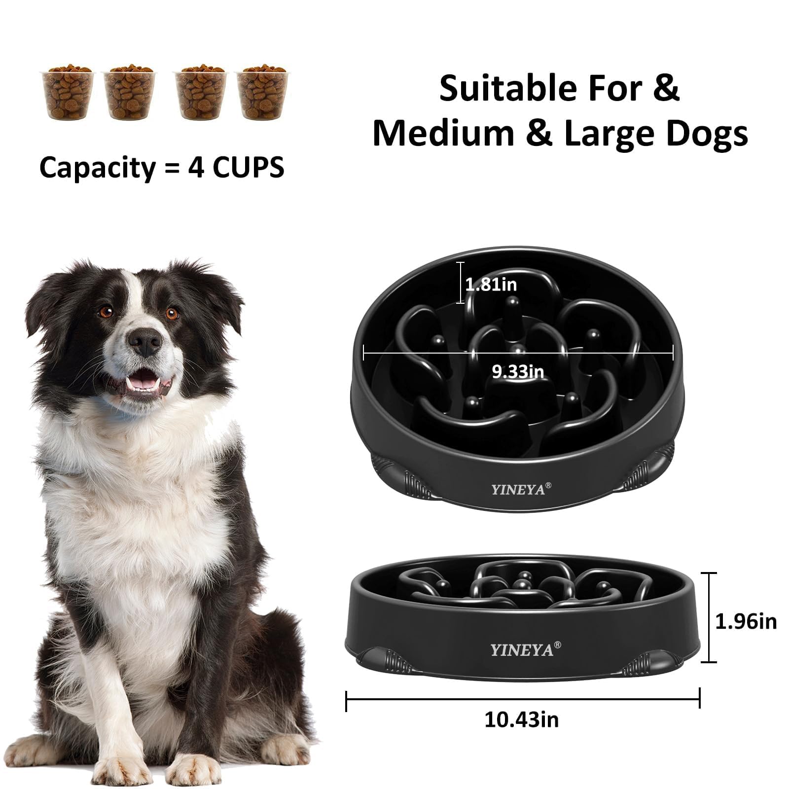 YINEYA 2PCS Anti-Choking Slow Feeder Dog Bowls Small Size Dog, Slow Feeder Cat Bowl, Supplies and Puzzle for Pet