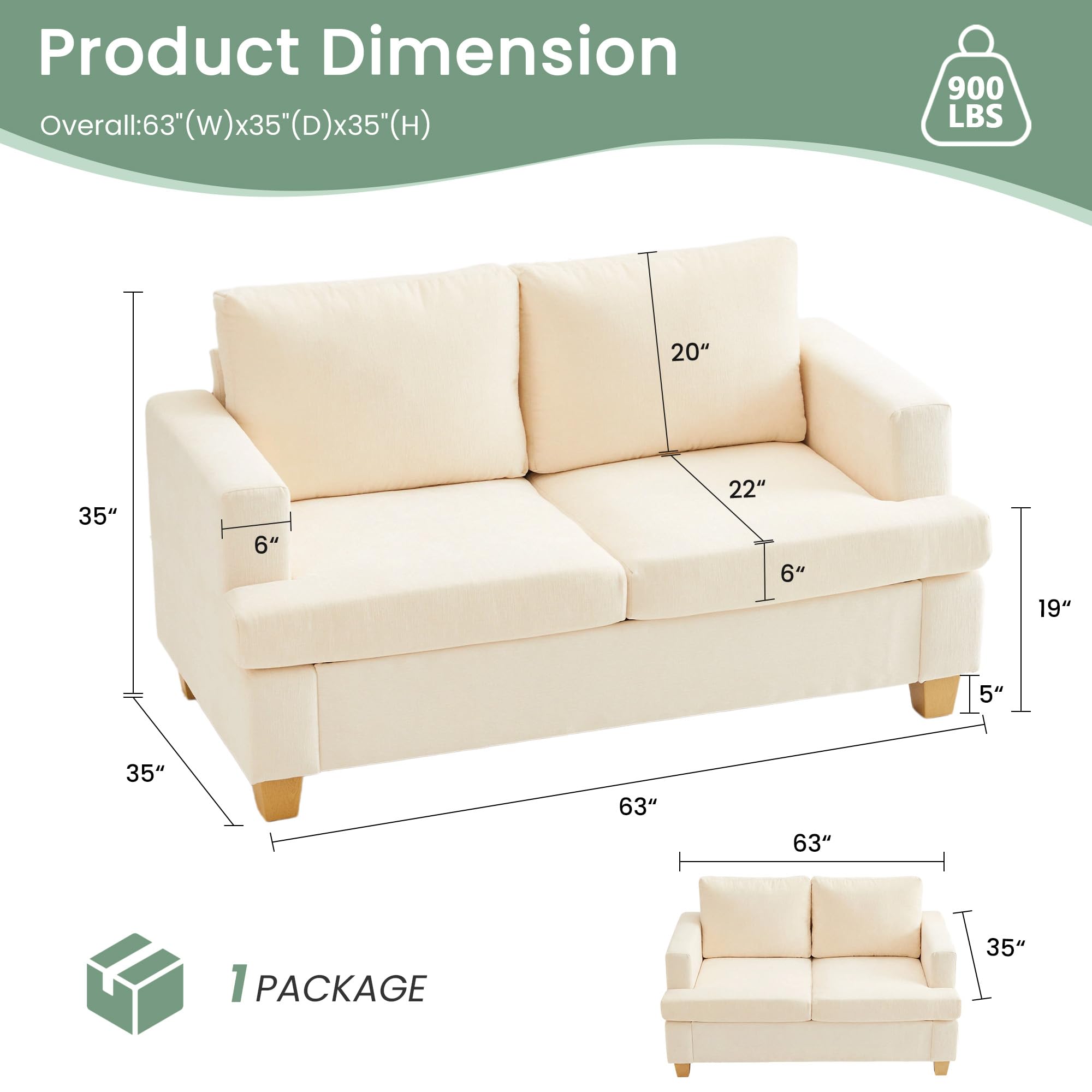 YOUDENOVA 2 Piece Set Comfy Sofa Couch, Loveseat Sofa * 2 with Deep Seats, Modern Sleeper Couch for Living Room, Black Corduroy