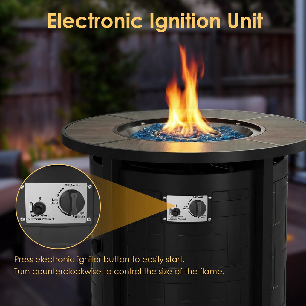 TLGREEN Propane Fire Pit Table 30 Inch Round – 50,000 BTU Outdoor Fire Pit with Lid, Converts to Patio Coffee Table, Certified, Includes Waterproof Cover & Blue Fire Glass(Grey)