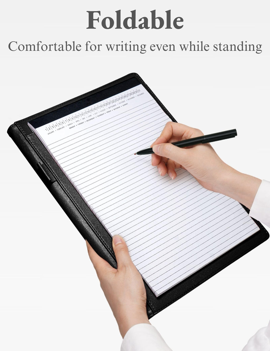 Padfolio Portfolio Resume Folder with Pocket, Premium Faux Leather Interview Writing Legal Pads Document Organizer Portfolio with Business Card Holder (Black)